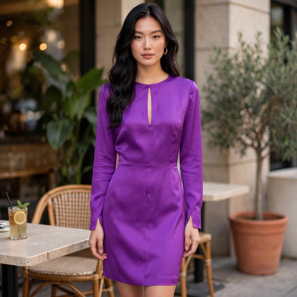 Adam Lippes Purple Silk Long Sleeve Mini Dress Cocktail Party Size 4